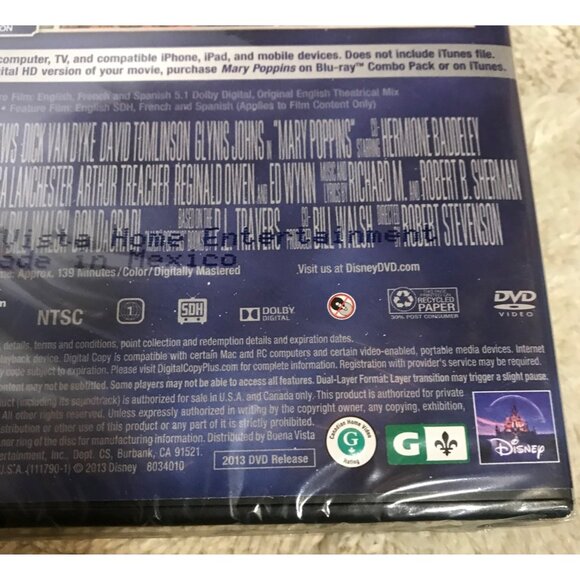 Disney Mary Poppins 50th Anniversary DVD & Digital Copy New Sealed G Rating - Picture 3 of 5